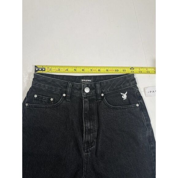 Pacsun x Playboy Womens Black High Waisted Jean Shorts Cutoffs Embroidered Sz 25 - Picture 7 of 14